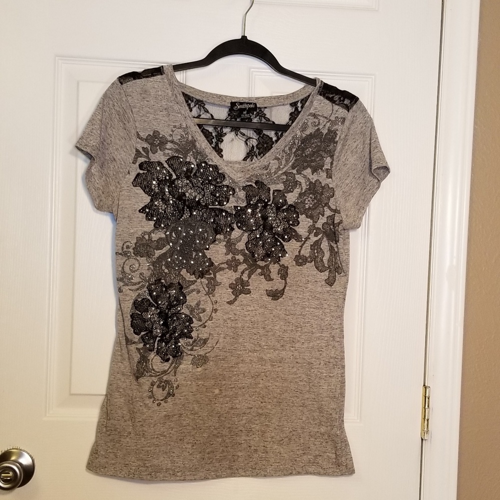 South Pole tshirt,  sequined front, laced back, XL